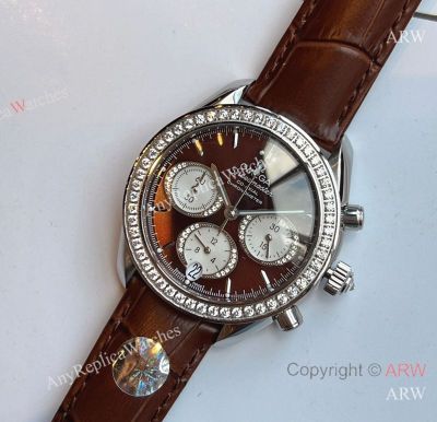 High Quality Replica OMEGA Speedmaster Different Colors strap Different Colors Face Dial White Diamonds Ceramic Bezel Lady Watch 38mm